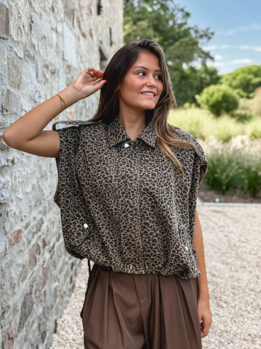 Veste sans manches léopard Gerta - Camel/noir