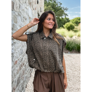 Veste sans manches léopard Gerta - Camel/noir