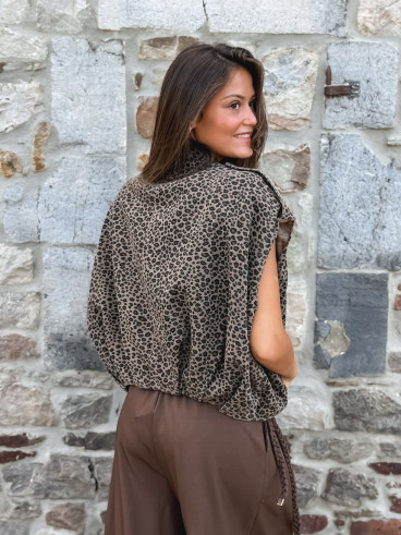 Veste sans manches léopard Gerta - Camel/noir