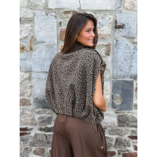 Veste sans manches léopard Gerta - Camel/noir
