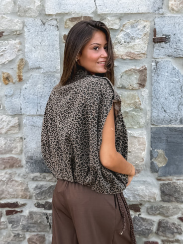 Veste sans manches léopard Gerta - Camel/noir