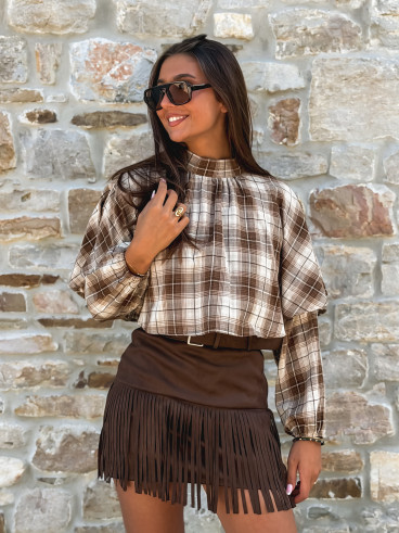 Blouse à motif tartan Aveline - Marron