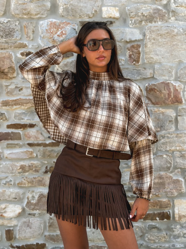 Blouse à motif tartan Aveline - Marron
