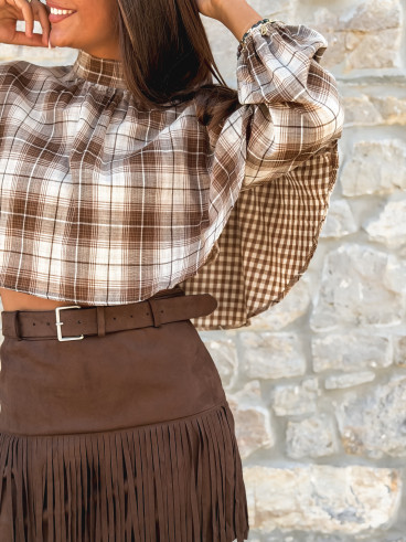 Blouse à motif tartan Aveline - Marron