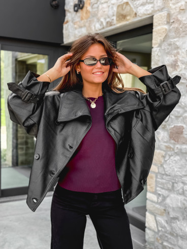 Veste en simili cuir Némia - Noir