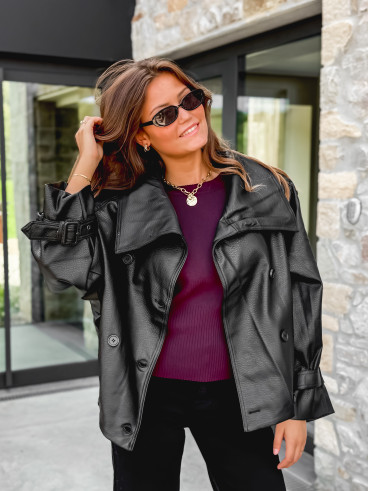Veste en simili cuir Némia - Noir