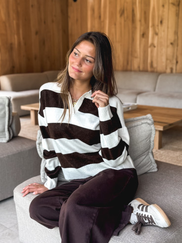 Pull ligné Jodie - Chocolat/Beige