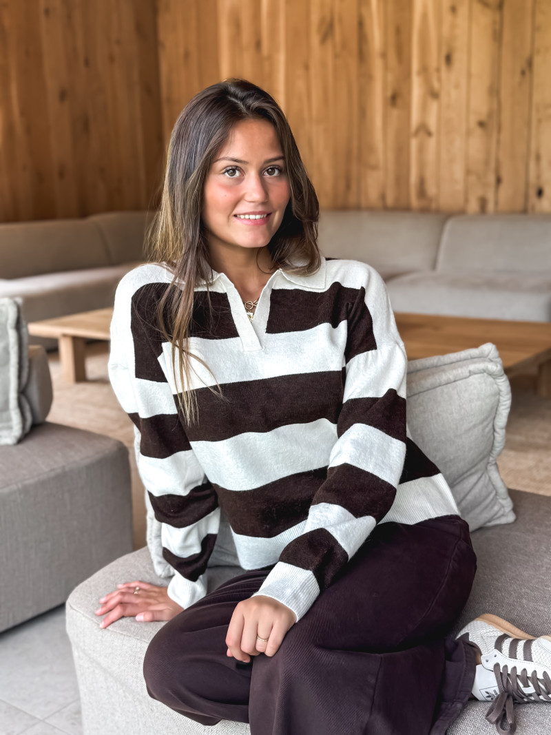 Pull ligné Jodie - Chocolat/Beige