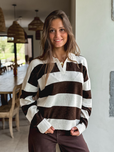 Pull ligné Jodie - Chocolat/Beige