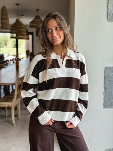 Pull ligné Jodie - Chocolat/Beige