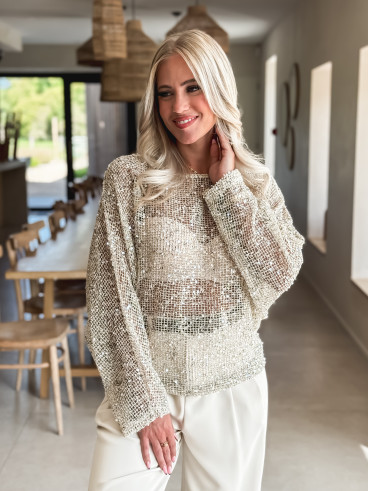 Blouse en crochet Daléa - Beige