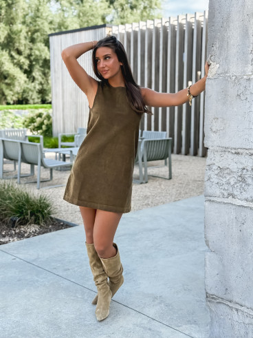 Robe courte en velours Nally - Kaki