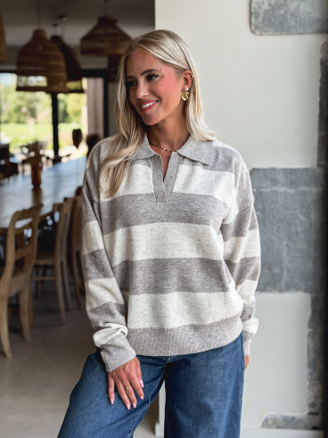 Pull ligné Jodie - Taupe/Beige