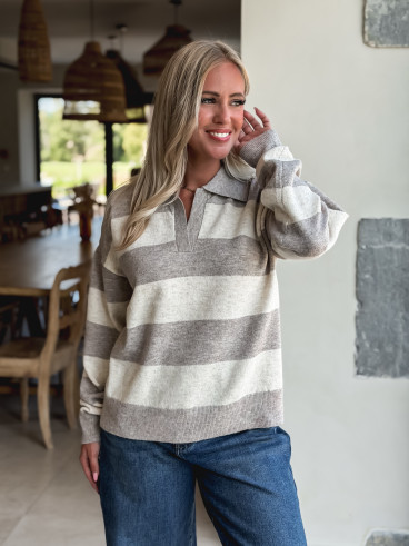 Pull ligné Jodie - Taupe/Beige