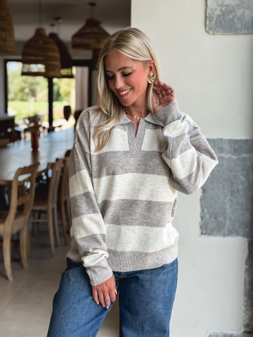 Pull ligné Jodie - Taupe/Beige
