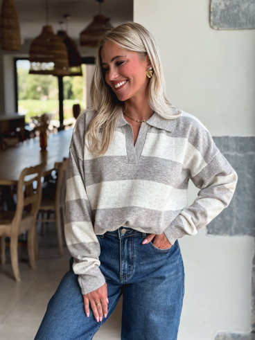 Pull ligné Jodie - Taupe/Beige