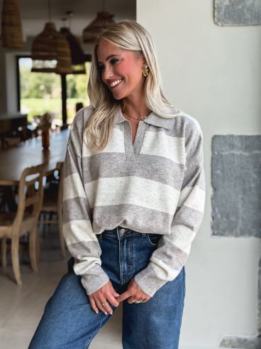 Pull ligné Jodie - Taupe/Beige