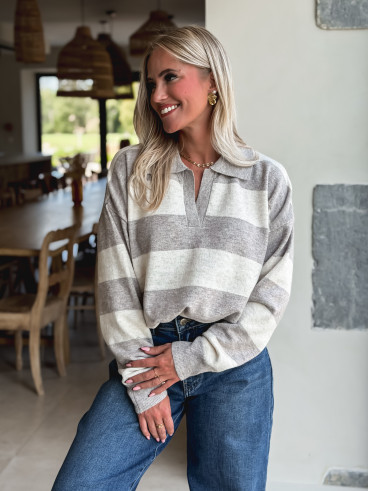 Pull ligné Jodie - Taupe/Beige