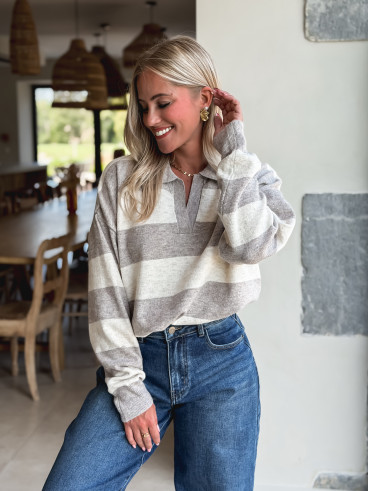 Pull ligné Jodie - Taupe/Beige