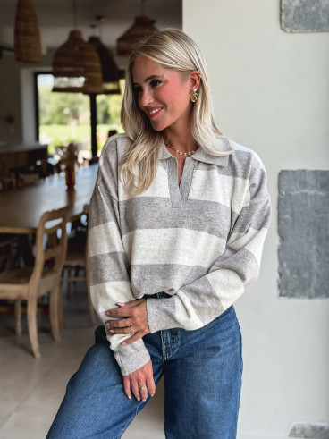 Pull ligné Jodie - Taupe/Beige