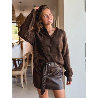 Jupe courte en simili Lanaé - Chocolat
