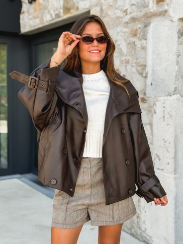 Veste en simili cuir Némia - Chocolat