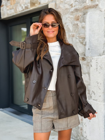 Veste en simili cuir Némia - Chocolat