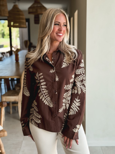 Chemise brodée Amélie - Chocolat