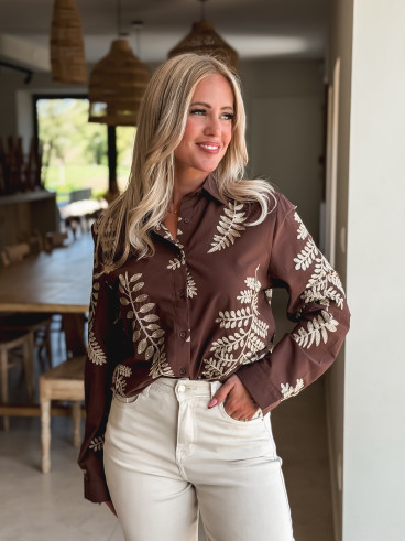 Chemise brodée Amélie - Chocolat