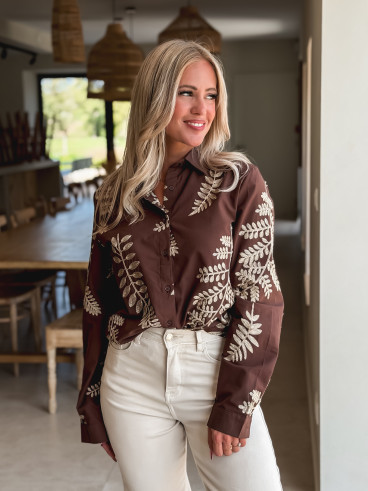 Chemise brodée Amélie - Chocolat