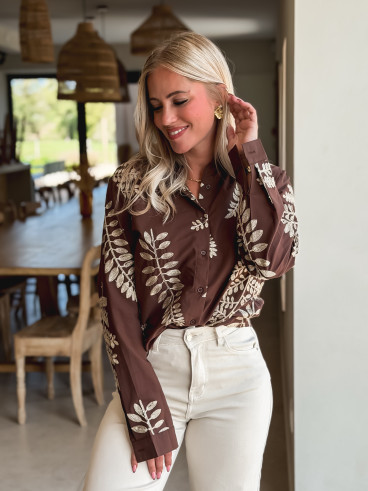 Chemise brodée Amélie - Chocolat