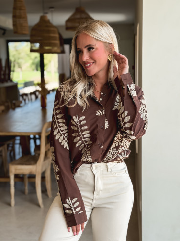 Chemise brodée Amélie - Chocolat