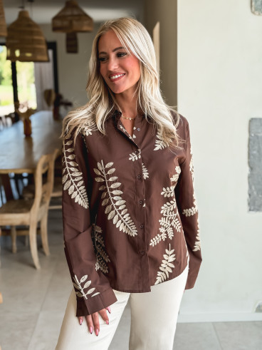 Chemise brodée Amélie - Chocolat
