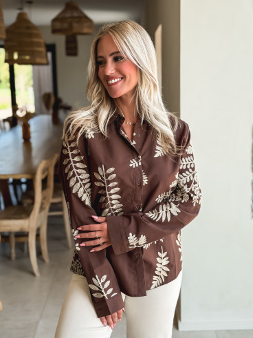 Chemise brodée Amélie - Chocolat