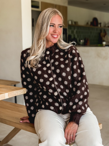 Gilet à pois Zélanya - Chocolat Gilet à pois Zélanya - Chocolat