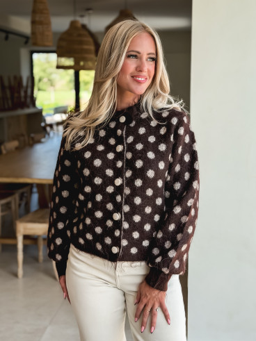 Gilet à pois Zélanya - Chocolat Gilet à pois Zélanya - Chocolat