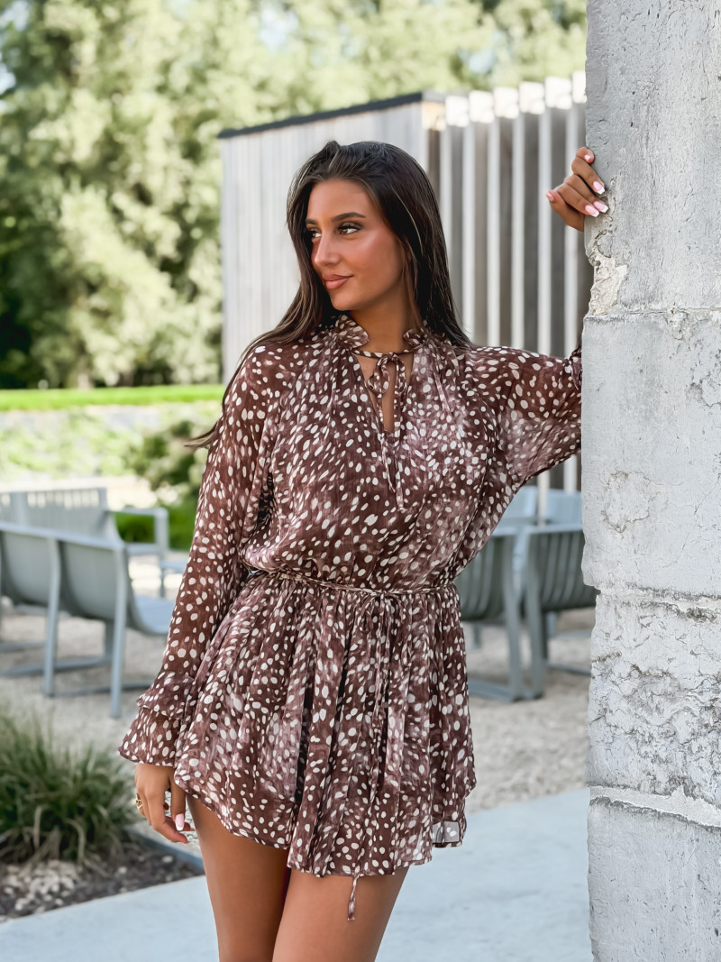 Robe courte à motif Freya - Chocolat
