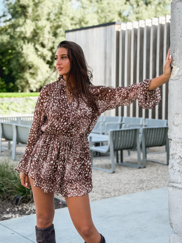 Robe courte à motif Freya - Chocolat