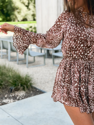 Robe courte à motif Freya - Chocolat