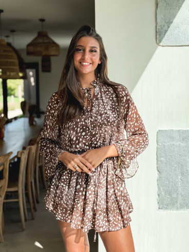 Robe courte à motif Freya - Chocolat