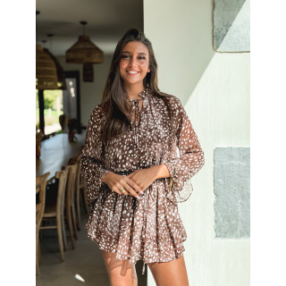 Robe courte à motif Freya - Chocolat