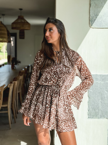 Robe courte à motif Freya - Chocolat