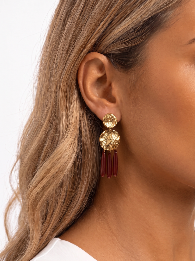 Boucles d'oreilles Soralie- Doré/Rouge