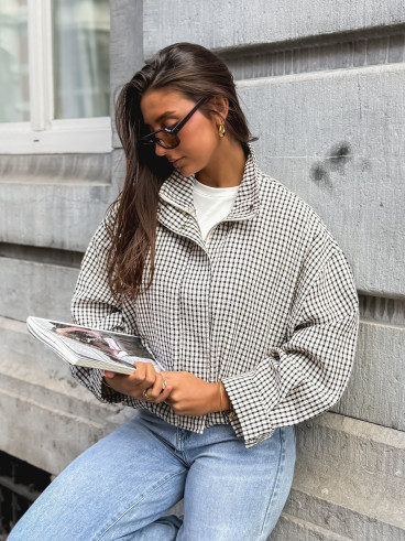 Veste à carreaux Alya - Ecru/Noir
