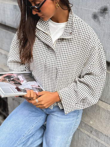 Veste à carreaux Alya - Ecru/Noir