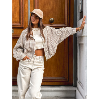 Veste à carreaux Alya - Ecru/Chocolat