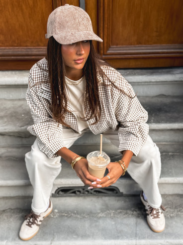 Veste à carreaux Alya - Ecru/Chocolat