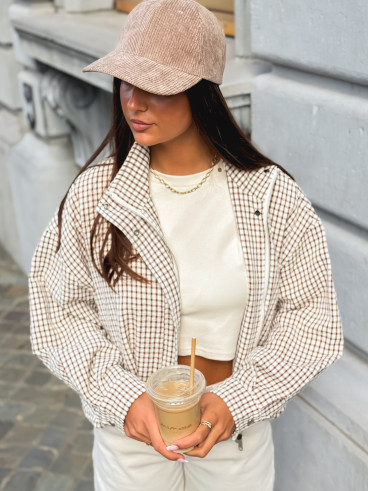 Veste à carreaux Alya - Ecru/Chocolat