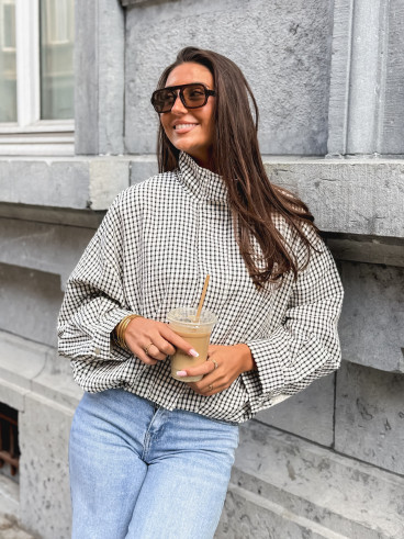 Veste à carreaux Alya - Ecru/Noir