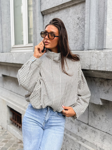 Veste à carreaux Alya - Ecru/Noir